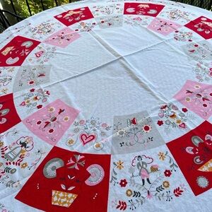 Pennsylvania Dutch German Linen 46” x 50” Table Cloth